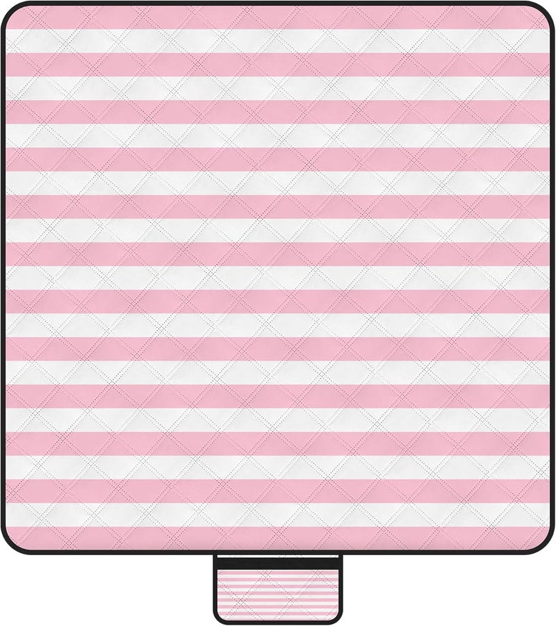 BEW Waterproof Picnic Blankets,79''x79'' Extra Large Foldable Sandproof Beach Blanket,Portable 3-Layer Polyester Outdoor Picnic Blanket for Grass Lawn,Beach,Family Camping,Park,Travel-Pink Stripe - Image 1